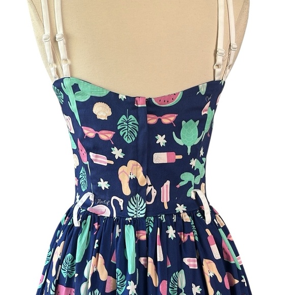 COLLECTIF Jade Summer Flamingo Swing Dress in Navy NWT Size XS - Picture 8 of 15